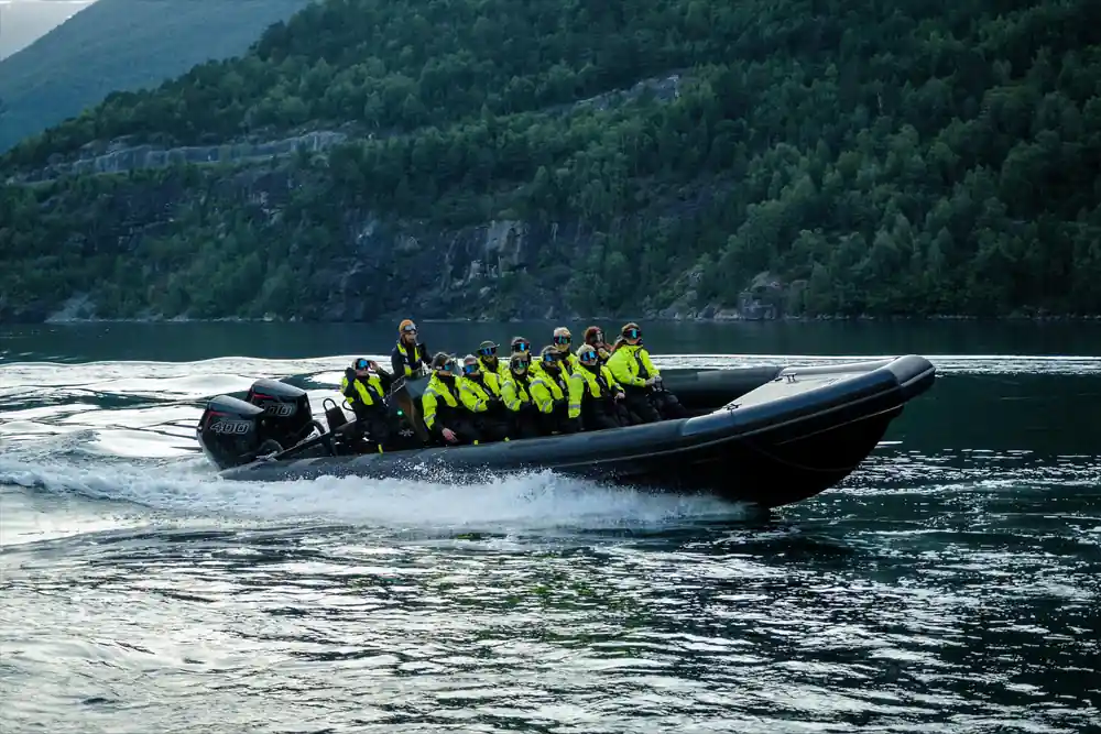 The RIB at speed with a full load of passengers aboard